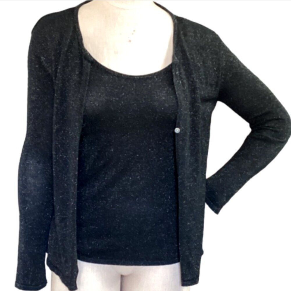 UNIFORM John‎ Paul Richard Silk Blend Attached Twinset Top Black Sparkle 19Q